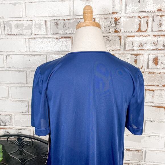 Vintage 70s Blue Floral Lace Detail Short Sleeve Button Down Lightweight Set S - Picture 5 of 8